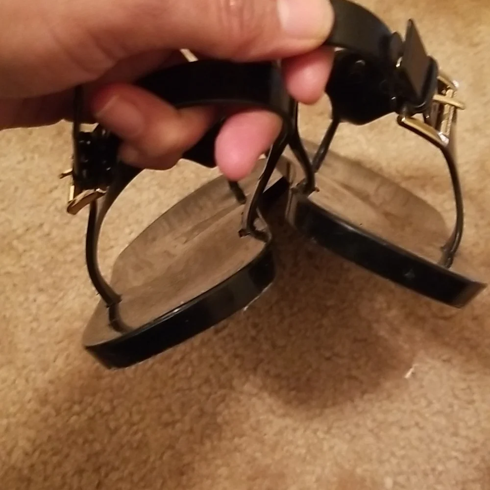 Michael Kors Black Jelly Thong Sandals with Gold Padlock Accent